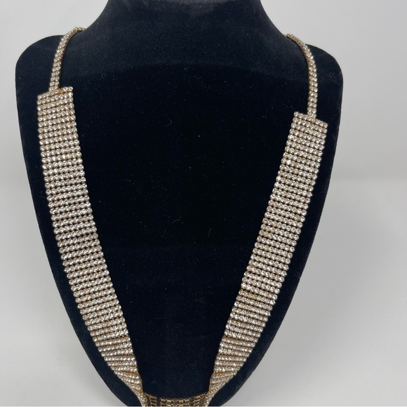 Crystal Trim Rhinestone Gold Tone Necklace - Picture 6 of 12